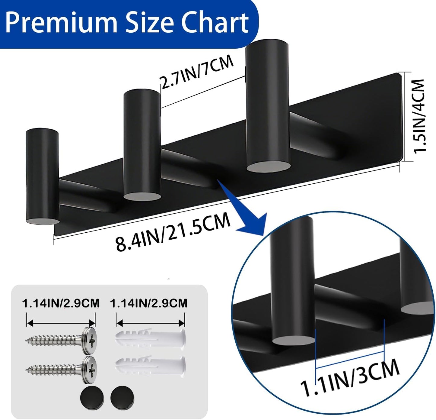 Matte Black Coat Rack Wall Mount - 6 Hooks, Heavy Duty Stainless Steel Wall Hooks for Towels, Coats, Robes, Bags, Hats, Keys, Wall Coat Hanger for Bathroom, Entryway, Kitchen, Hotel, Bedroom, Office