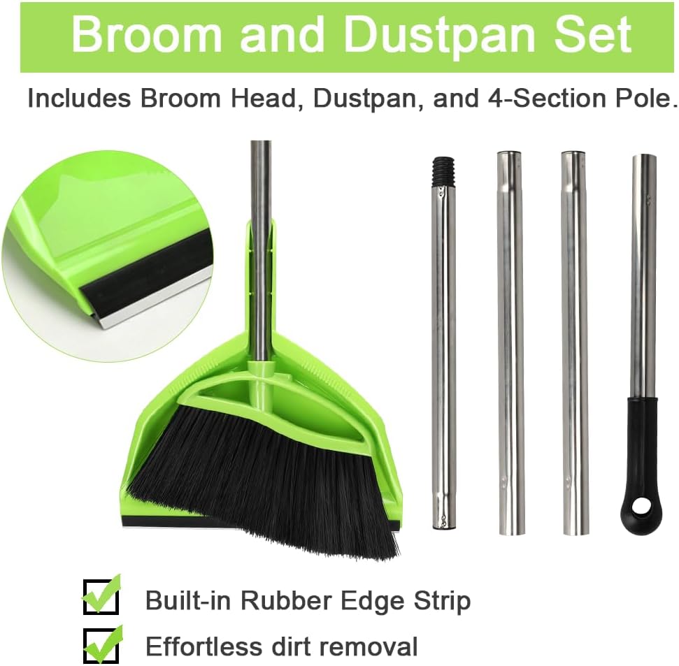3 Pack Wide Heavy Duty Angle Broom - Stiff Bristle Outdoor Brooms for Sweeping Patio, Garden, Garage, Yard (Black, Yellow, Green)