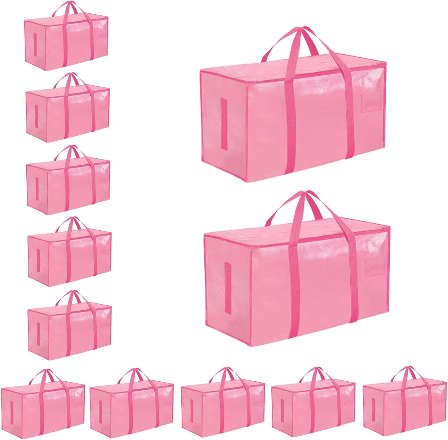 8 Pack-Extra Large Heavy Duty Moving Bags - Waterproof Storage Totes with Handles & Zippers, Foldable for College Dorm, Storage (Clear)