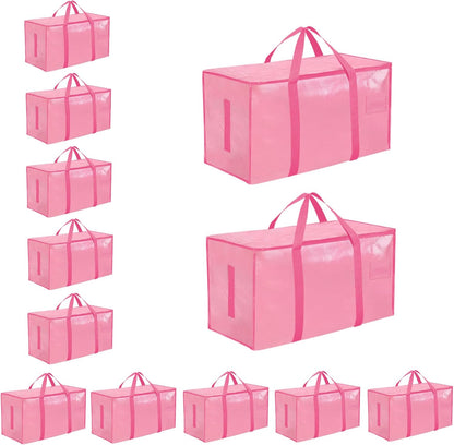 8 Pack-Extra Large Heavy Duty Moving Bags - Waterproof Storage Totes with Handles & Zippers, Foldable for College Dorm, Storage (Clear)
