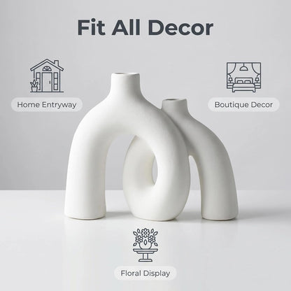 CEMABT Modern Nordic Boho Vase Set - Elegant Beige Matte Ceramic Vase for Living Room, Bookshelf, Mantel, Entryway Table & Console Decor | Home Decor Shelf Decorations Easter Gift