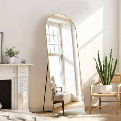 Arched Mirror Full Length, Upgraded 16"x59" Body Wall Mirrors with Shatter-Proof Glass, Floor Standing, Hanging or Leaning, Tall Arch Mirror with Stand Aluminum Alloy Frame for Bedroom, Black