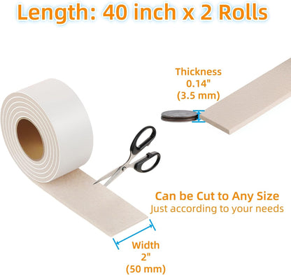 Furnigear Felt Strips with Adhesive Backing Heavy Duty Cuttable Felt Tape Roll Furniture Pads for Chair Legs - Protecting Hardwood Floors, Chair Wall Protector (Black, 80 x 0.5 x 0.14 Inch)