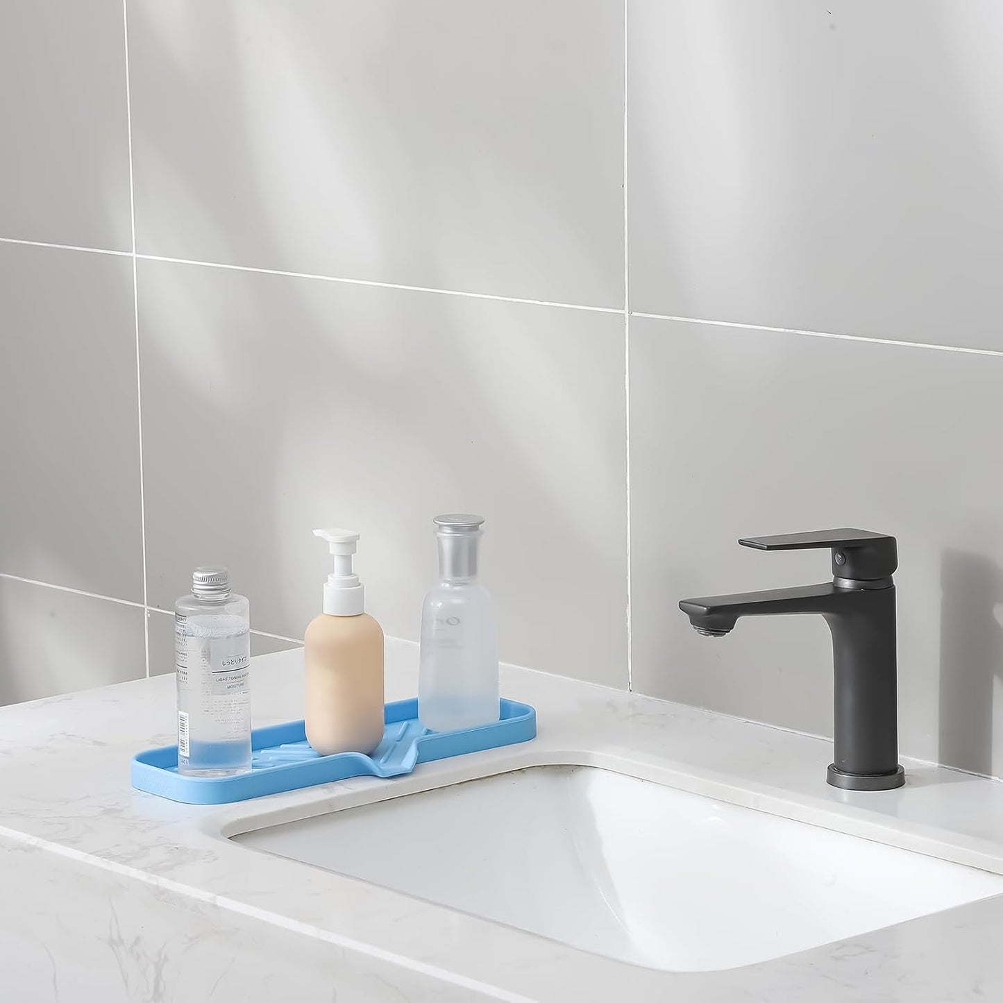 MicoYang Silicone Bathroom Soap Dishes with Drain Spout-Bathroom and Kitchen Sink Organizer,Sponge Holder,Dish Soap Tray,Perfect for Dispenser,Scrubber,Bottle,Cup on Sink or Counter-Coffee 4.9"×3.2"