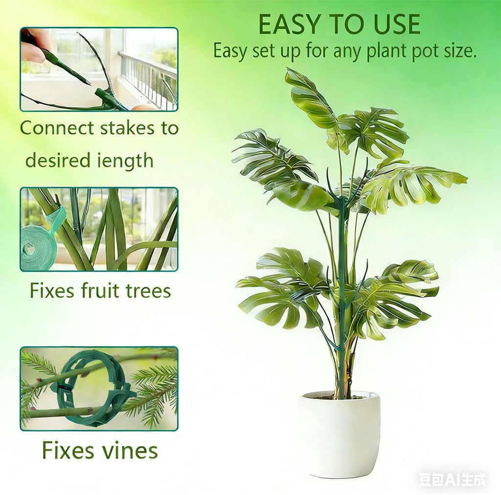 Stackable Plant Support Pothos Climber Support Vine Plant Sticks Stakes with Plant Clips and Plant Ties for Indoor Outdoor Vine Orchid, 5 Pack