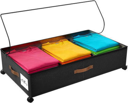 Under Bed Storage with Wheels, Rolling Under Bed Storage Containers with Clear Lid and Handles for Clothes, Shoes, Blankets, Pillows, Toys, Books, Bags (60L, 30.9 x 16.9 x 6.7in, Black, 2 Pack)