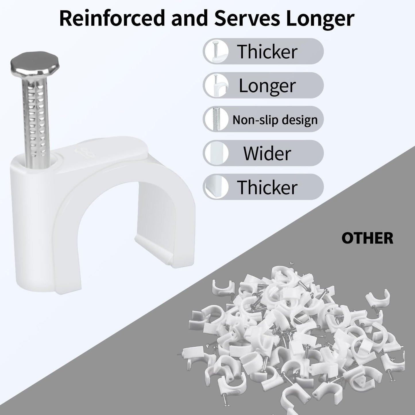 LeMotech Cable Clips, 1000pcs 8mm Wire Wall Clips with Steel Nails, Coaxial Nail Clamps for Cable Cord Management RG6 RG59 CAT5e CAT6 RJ45 Ethernet Cable Clamps, White