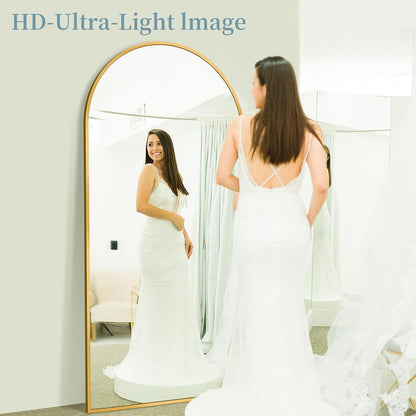 Full Length Mirror with Stand, 71"x28" Arched Full Body Large Stand Up Aluminum Frame Floor Standing Mirror, Freestanding Hanging Leaning Mounted for Bedroom Living Room Entryway Gold