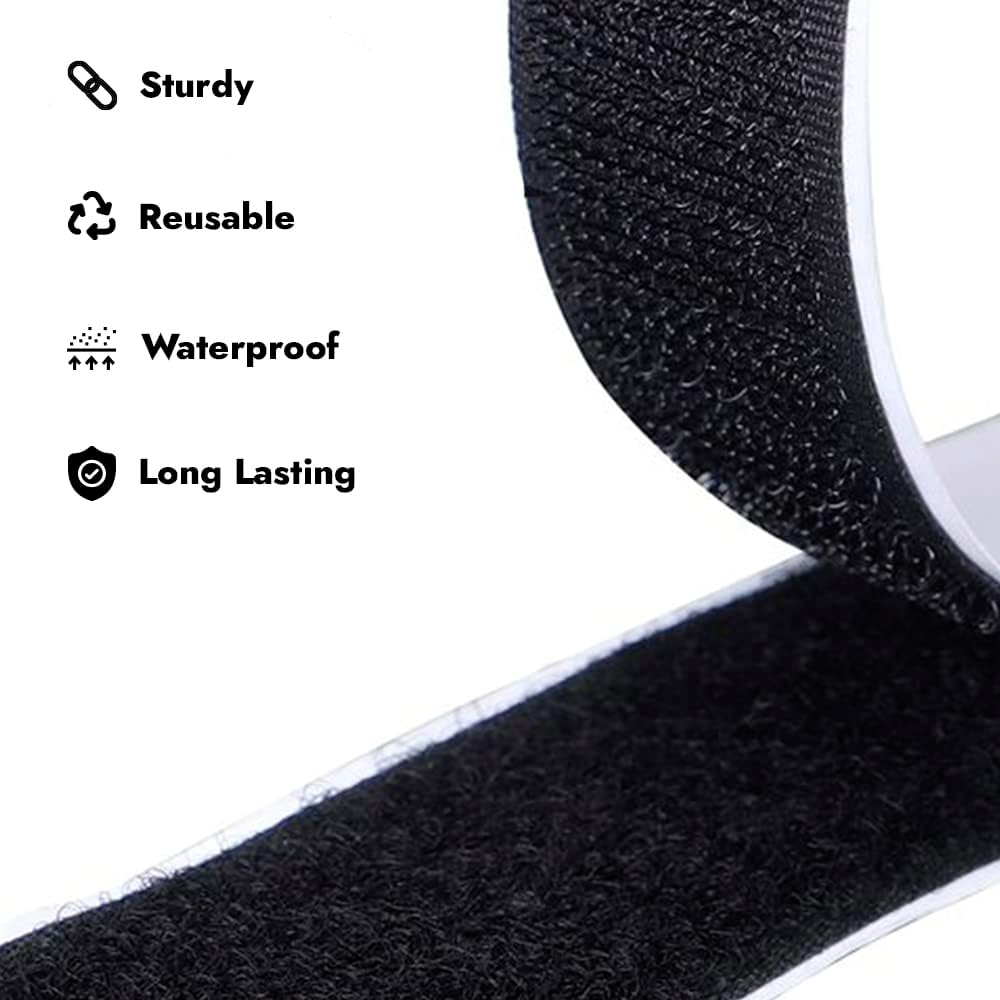 1 inch Black Hook and Loop Tape 1 Yd Self Adhesive Tape Sticky Back Heavy Duty Fastener Ideal for Window Fixing Net Carpets DIY Project Handmade Craft Home Office