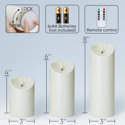 Homemory Dripping Wax Flameless Candles, Battery Operated Candles with Remote Control and Timers, LED Pillar Candles, Electric Fake Candles, 3" x 6", Set of 2