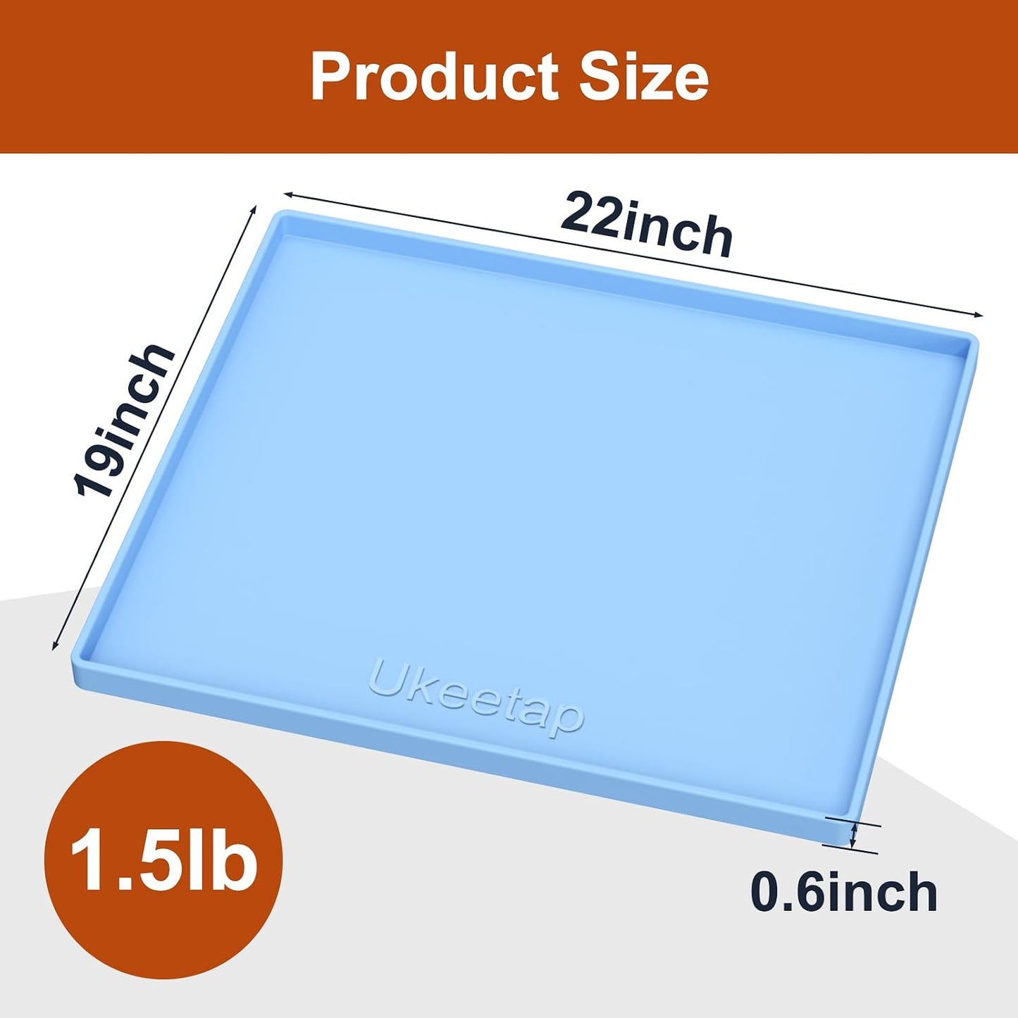 ukeetap Extra Thick Silicone Mat Waterproof with Raised Edge 19” x 12”, BPA Free Non-Slip Dog & Cat Food Mat, Feeding Mat for Food and Water Bowls, Spill Proof Mat to Protect Floors, Black