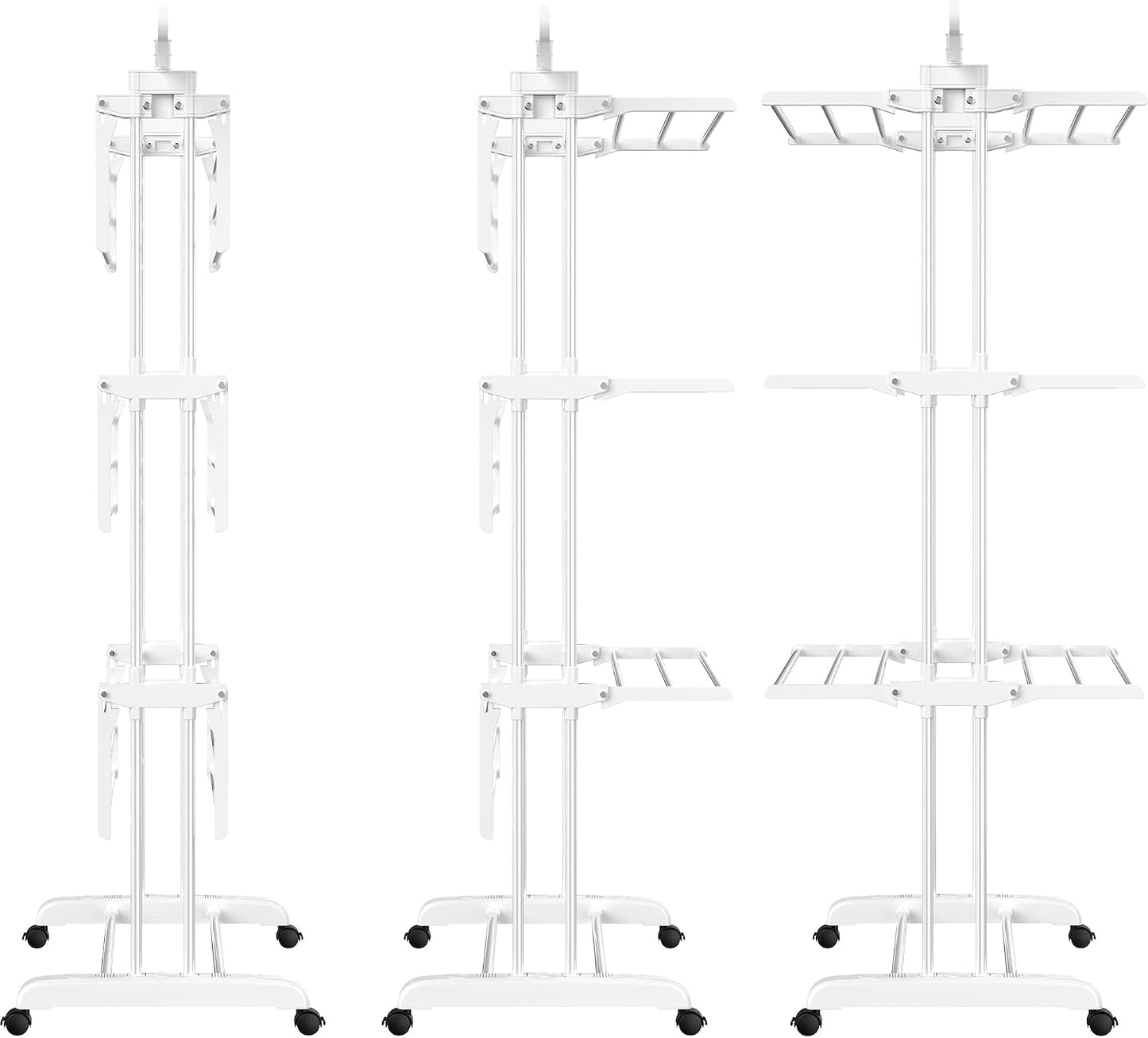 HOMIDEC Clothes Drying Rack, Oversized 4-Tier(67.7" High) Foldable Stainless Steel Drying Rack Clothing, Movable Drying Rack with 4 castors, 24 Drying Poles and 14 Hooks for Bed Linen, Clothing, Grey