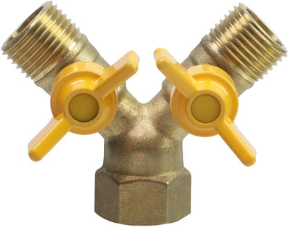 2 Way 3/4 Inch Brass Water Hose Splitter, Washing Machine Splitter Garden Hose Splitter Y Splitter Garden Hose Connectors Adapter Double Tap Dual Faucet Connector