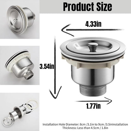 Drain Plug Basket Strainer Stainless Steel Sink Plug Kit, Hair Salon Shampoo Basin Drain Plug kit, Fast Drainage Sink Plug with Hair Catcher Accessories for Shampoo Bed, kitchen, Sturdy and Durable