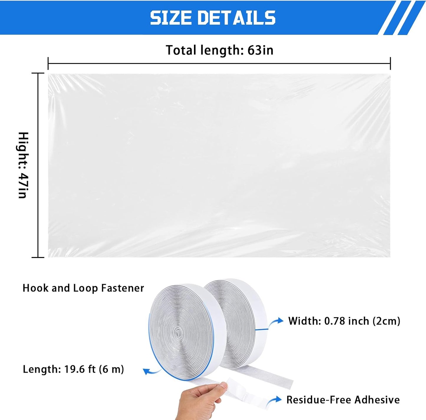 Heavy Duty Window Insulation Kit for Winter - 75 in x 79 in Clear Plastic 180㎛ Thick Shrink Film on Windows and Patio Doors, Reusable Storm Window Kit for Sliding Doors & Large Windows