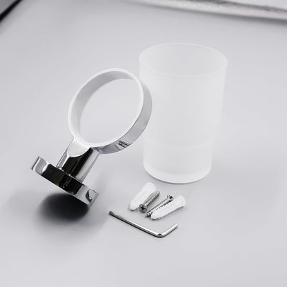Toothbrush Holder, Wall Mounted Mouthwash Tumbler Holder with Frosted Glass Tumbler for Bathroom&Kitchen,Silver