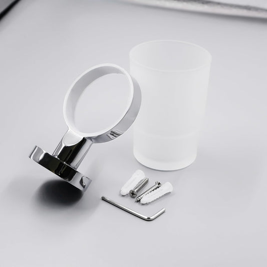Toothbrush Holder, Wall Mounted Mouthwash Tumbler Holder with Frosted Glass Tumbler for Bathroom&Kitchen,Silver