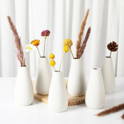 YANLING 6 Pack White Vase Small Ceramic Vases for Decor, Bud Vases | for Centerpieces White Vases for Flowers Boho Home Decor, Pampas Grass Dried Flowers Vases