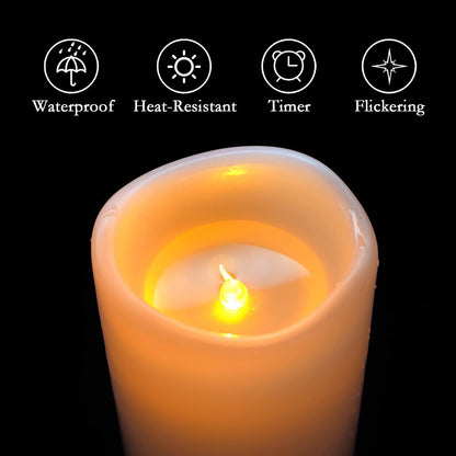 Homemory 6" 8" 10" x 4" Waterproof Outdoor Flameless Candles, Battery Operated Flickering LED Pillar Candles with Remote and Timers for Indoor, Plastic, Ivory White