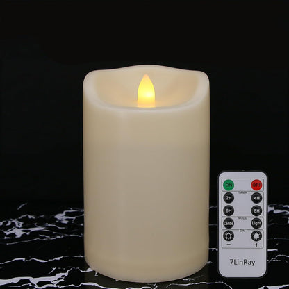 Flameless Flickering Candles with Remote and Timers, 1000 Hours Waterproof Outdoor Indoor Battery Operated LED Pillar Candles, Ivory Plastic, Set of 3(D 3" x H 4" 5" 6")