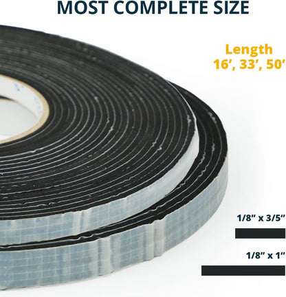 Alenor EPDM Black Foam Insulation Tape Self Adhesive 1/8"x1" x 50' Ft –Pack of 1- Weather Stripping for Doors & Windows,Soundproofing,Door Seal,Weatherstrip,Pipe Cooling,Air Conditioning Seal Strip