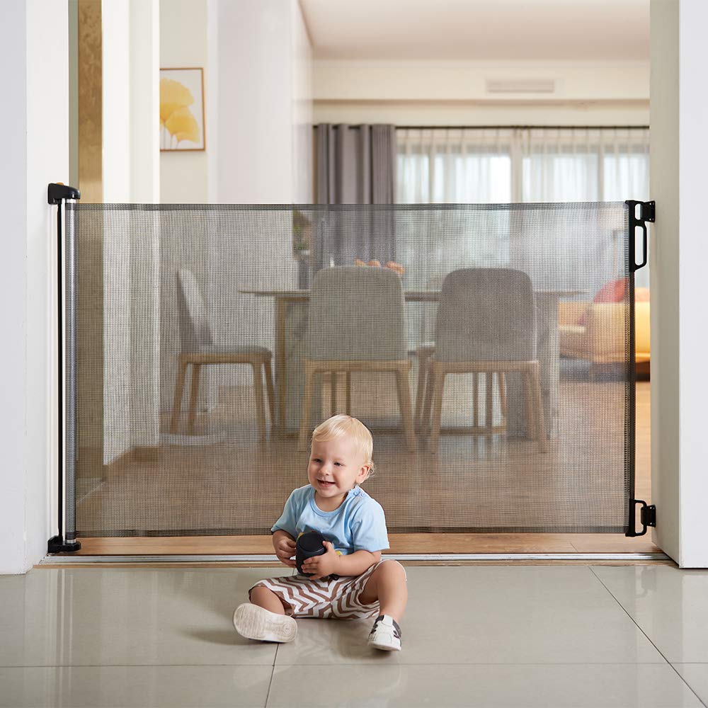 EasyBaby Extra Wide Retractable Baby Gates, 33" Tall, Extends up to 71" Wide, Black/Child Safety, Pet Gates for Stairs, Doorways, Hallways, Indoor and Outdoor