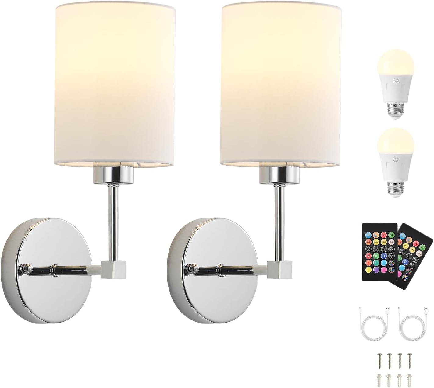 Battery Operated Wall Sconces Set of Two,Wireless Rechargeable Wall Light With Remote Control, Dimmable, Amber Light/Warm White/Natural White/Daylight/RGB, Timer,for Living Room,Bedroom,Entryway,Gold