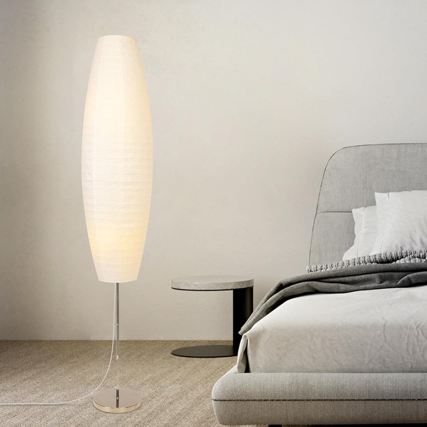 Paper Floor Lamp, Rice Paper Lamp for Living Room, Japanese Floor Lamp Rice Shade for Bedroom, Office& Living Room-Beige(Oval)