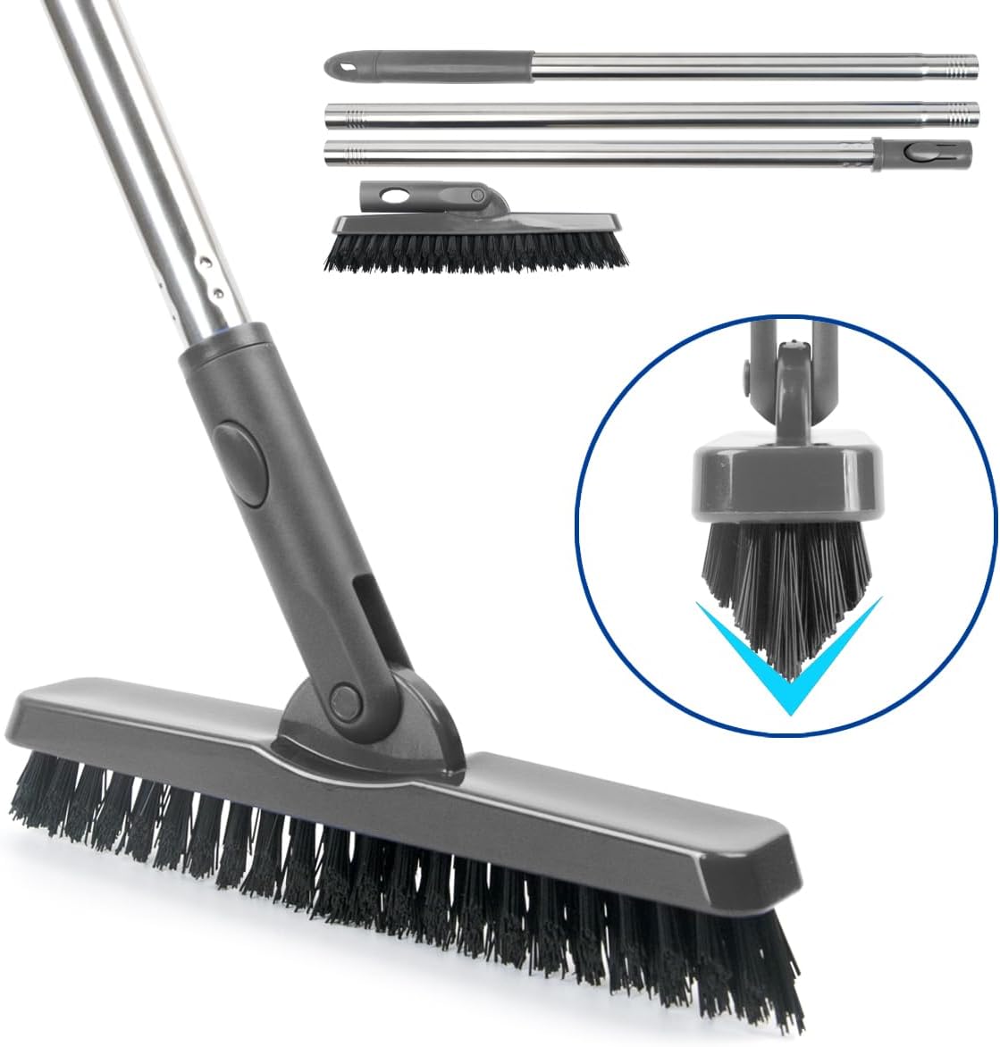 CELOX Grout Brush with Long Handle, 180°Rotation Tile Grout Cleaning Brush, Gray