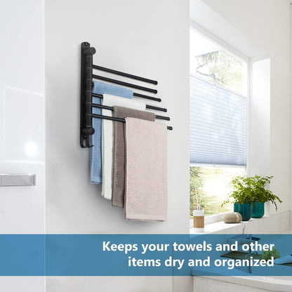 Towel Rack Wall Mounted JSVER Bathroom Towel Rack, Space Saving Towel Holder, 13.4 Inches Swivel SUS304 Stainless Steel Towel Bar, 180° Rotation 6 Arms Towel Racks for Bathroom