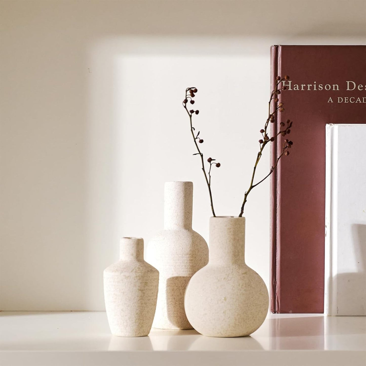 DN DECONATION Flower Vase Set of 3, Small Ceramic Vase Farmhouse Home Decor | Rustic Vases for Pampas Grass Dried Fresh Flowers, Living Room, Kitchen, Bedroom, Bathroom, Mantel Table Decor, Beige & Brown