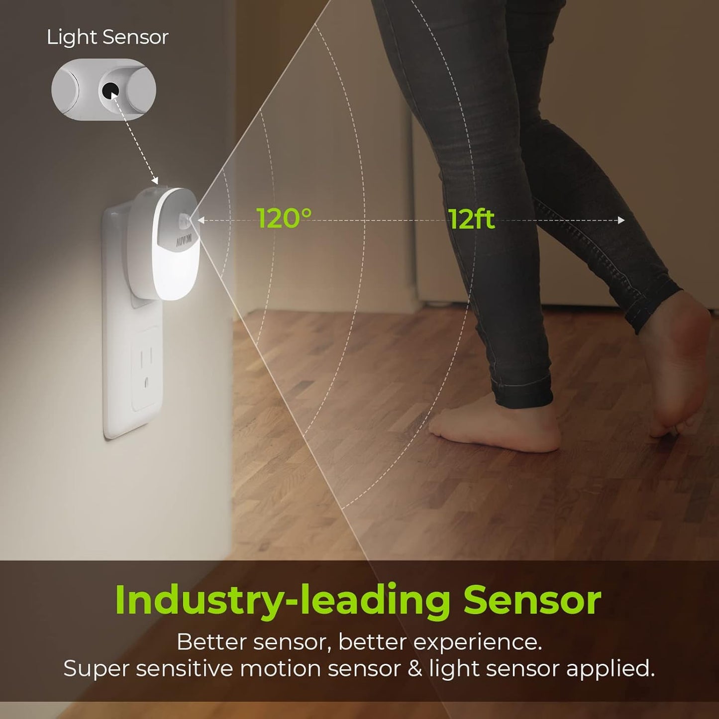 AUVON Plug in Night Light with Motion Sensor and Dusk to Dawn Sensor, Mini Warm White LED Nightlight with 1-50 lm Adjustable Brightness for Bathroom, Hallway, Stairs, Bedroom, Kitchen, 4 Packs