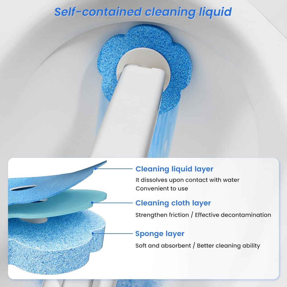 Disposable Toilet Brush: Toilet Bowl Brush and Holder Set with 24 Wand Refills, Upgraded Handle Auto Open Cleaners, Toilet Cleaning System with Storage Caddy for Sink, Bathtub, Floor, Drain