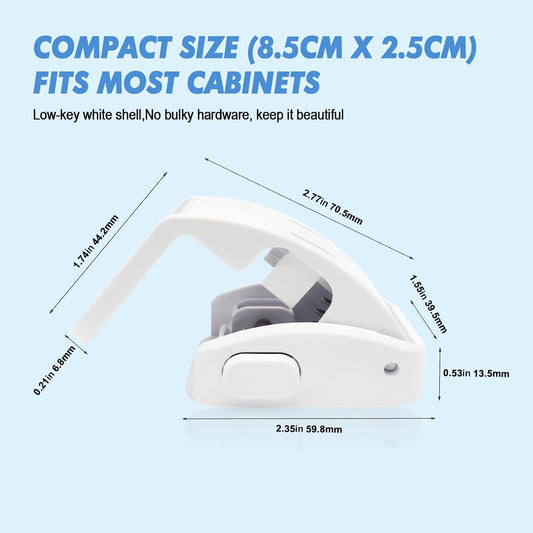 Baby Proof Drawer Locks 4 Pack White, Child Safety Cabinet Latches for Corners, No Drill Adhesive Furniture Lock for Kitchen Drawer Dresser Nightstand Toddler Security ﻿