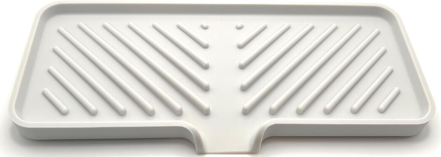 Silicone Soap Dish Tray and Sponge Holder with Drain Chute and Feet | 3-Way Sloped Design | Bathroom and Kitchen Sink Organizer Caddy (Black, 10"x4", 7.8 Ounces)