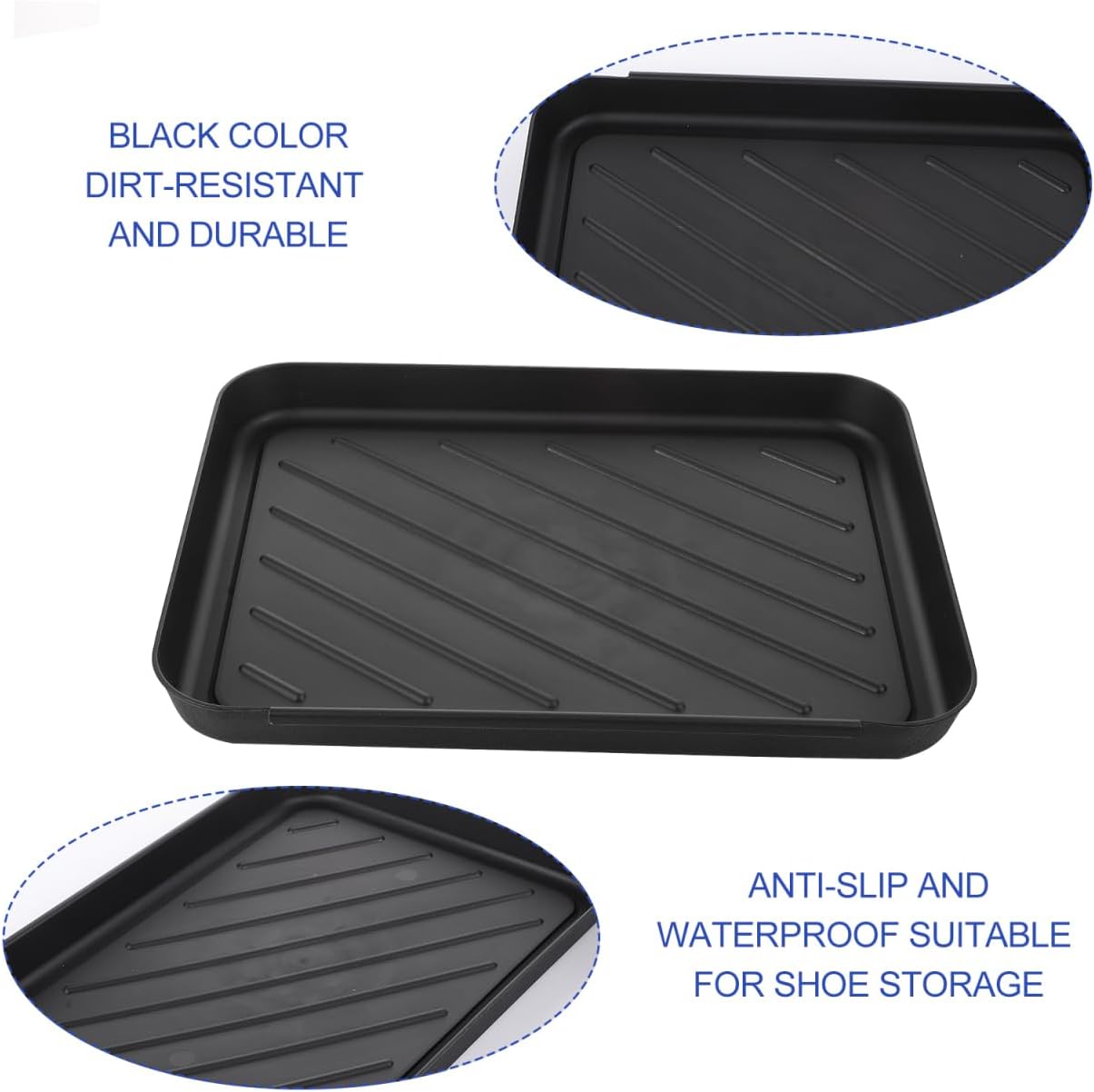 Toddmomy Small Boot Tray for Entryway Indoor: 15.7" x 11.8" Plastic Shoe Tray, Waterproof Dog Food Mat, Multipurpose Drip Plate for Plant, Car Trunk and Mudroom - Black