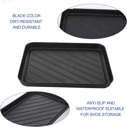 Toddmomy Small Boot Tray for Entryway Indoor: 15.7" x 11.8" Plastic Shoe Tray, Waterproof Dog Food Mat, Multipurpose Drip Plate for Plant, Car Trunk and Mudroom - Black