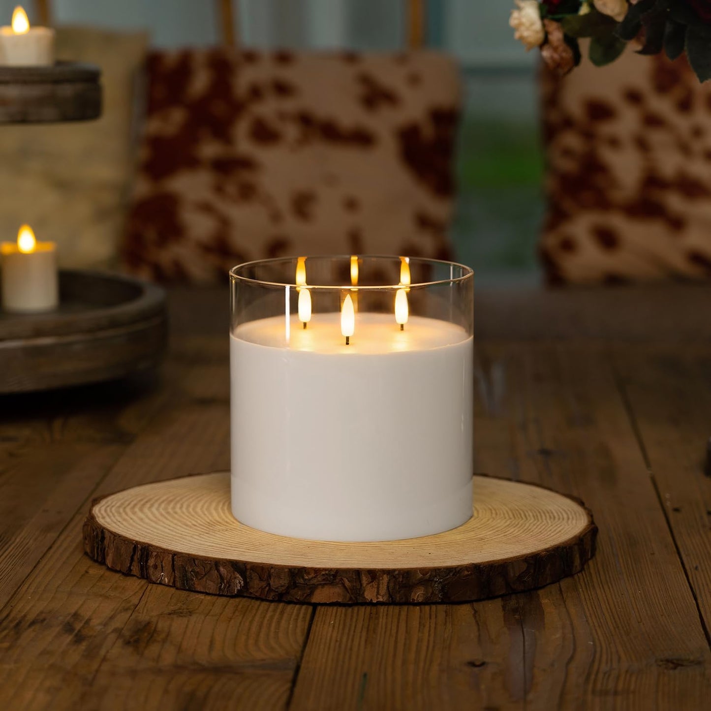 Homemory Green Glass Flameless Candles, Battery Operated LED Pillar Candles with Remote Control and Timer, Radiance Candles, Real Wax, Set of 3,D3 xH4 5" 6"