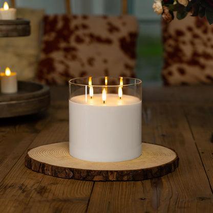 Homemory Green Glass Flameless Candles, Battery Operated LED Pillar Candles with Remote Control and Timer, Radiance Candles, Real Wax, Set of 3,D3 xH4 5" 6"