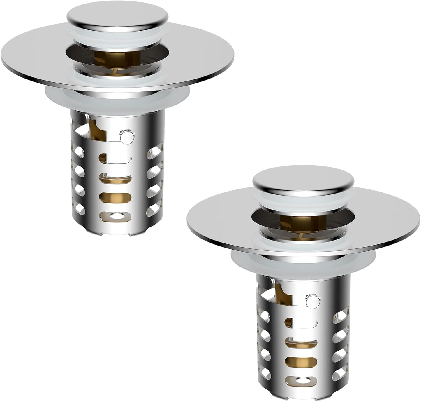 Universal Metal Bathroom Sink Drain Strainer Hair Catcher Upgraded 3 in 1 Pop-up Sink Stopper, with Detachable Stainless Steel Filter Basket, Fit for Standard 1.1''~2.36'' Basin Hole, Brushed Nickle
