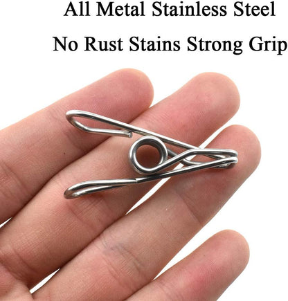 HAHIYO Clothespins Chip Clips All Metal Stainless Steel No Rust Stains Strong Grip in Heavy Wind 2 Inches 24 Pack Do Not Fall Apart Open Wide for Holding Clothes Snack Bag Clamps