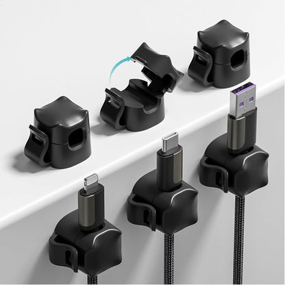 JIYHF 6 Pack Cable Clips - Adhesive Cord Organizer for Home Office Desk, Phone, Car, Wall, Desktop, Nightstand - Cable Management Solution（Black）