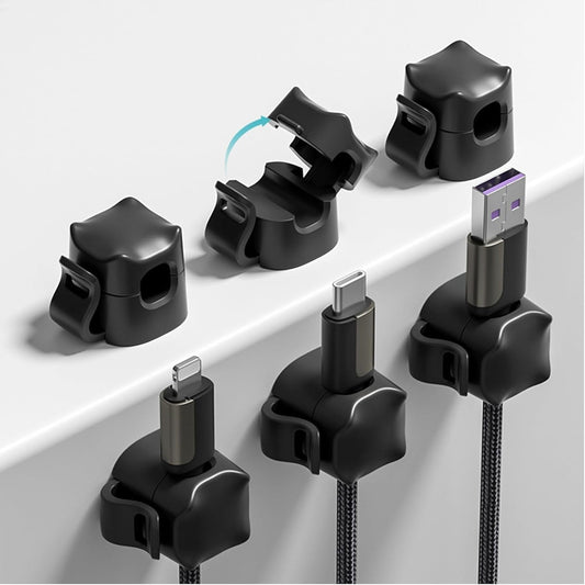 JIYHF 6 Pack Cable Clips - Adhesive Cord Organizer for Home Office Desk, Phone, Car, Wall, Desktop, Nightstand - Cable Management Solution（Black）