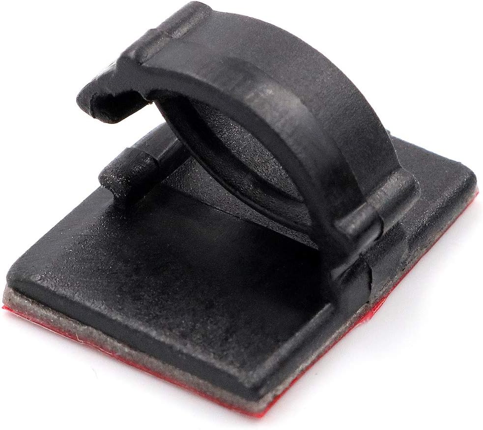 Cable Clips 3M Adhesive, Multipurpose Wire Clamps for Cable Management and Cable Runs - 50 Pack Black Bundled with 10 Reusable Cable Ties