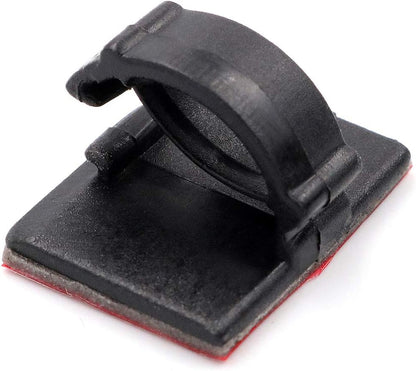 Cable Clips 3M Adhesive, Multipurpose Wire Clamps for Cable Management and Cable Runs - 50 Pack Black Bundled with 10 Reusable Cable Ties