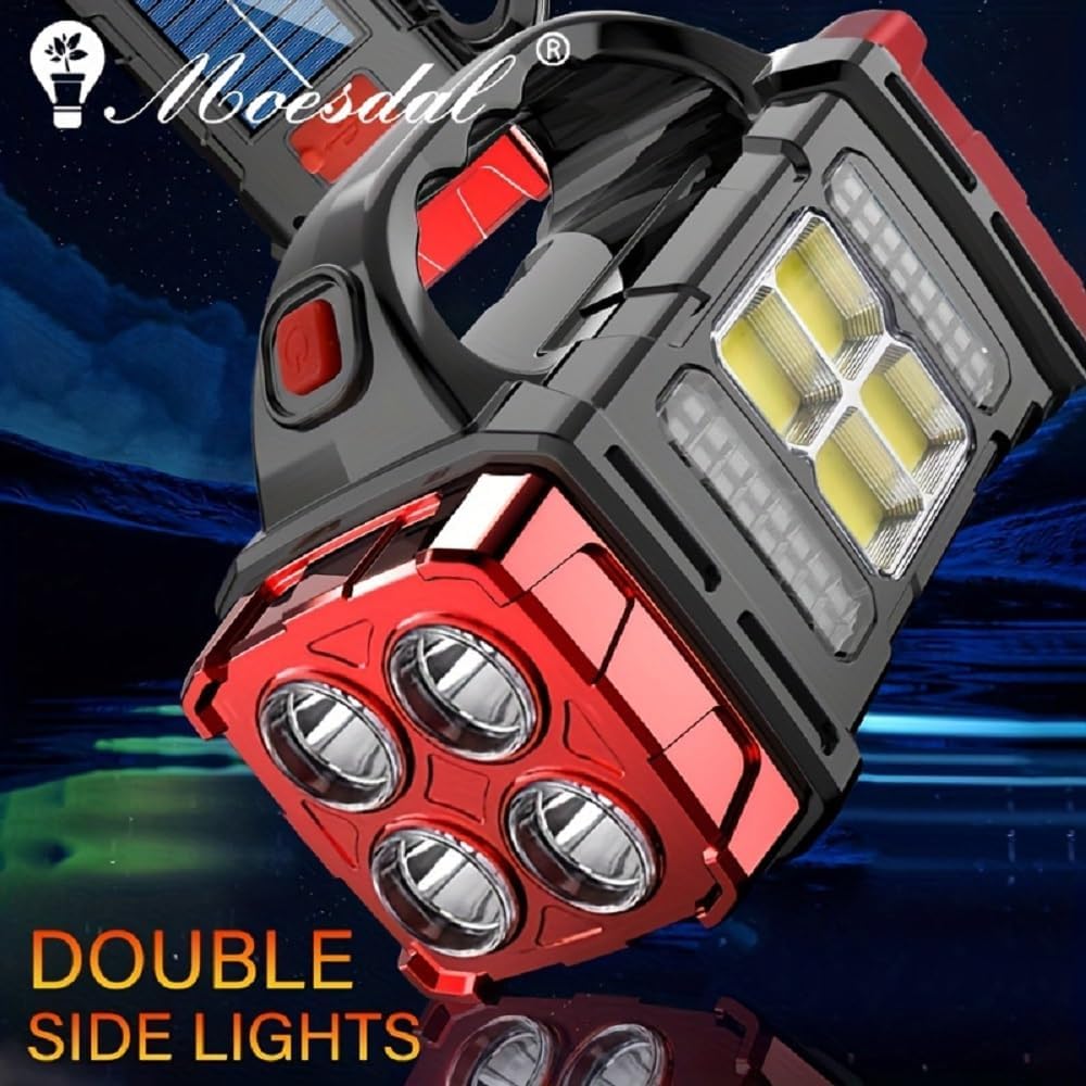 IFTHFOUR High Lumens Solar Flashlight - LED Work Light with USB-C Rechargeable, Waterproof, Multi-Function Flashlight & Lantern for Camping, Emergencies, and Outdoor