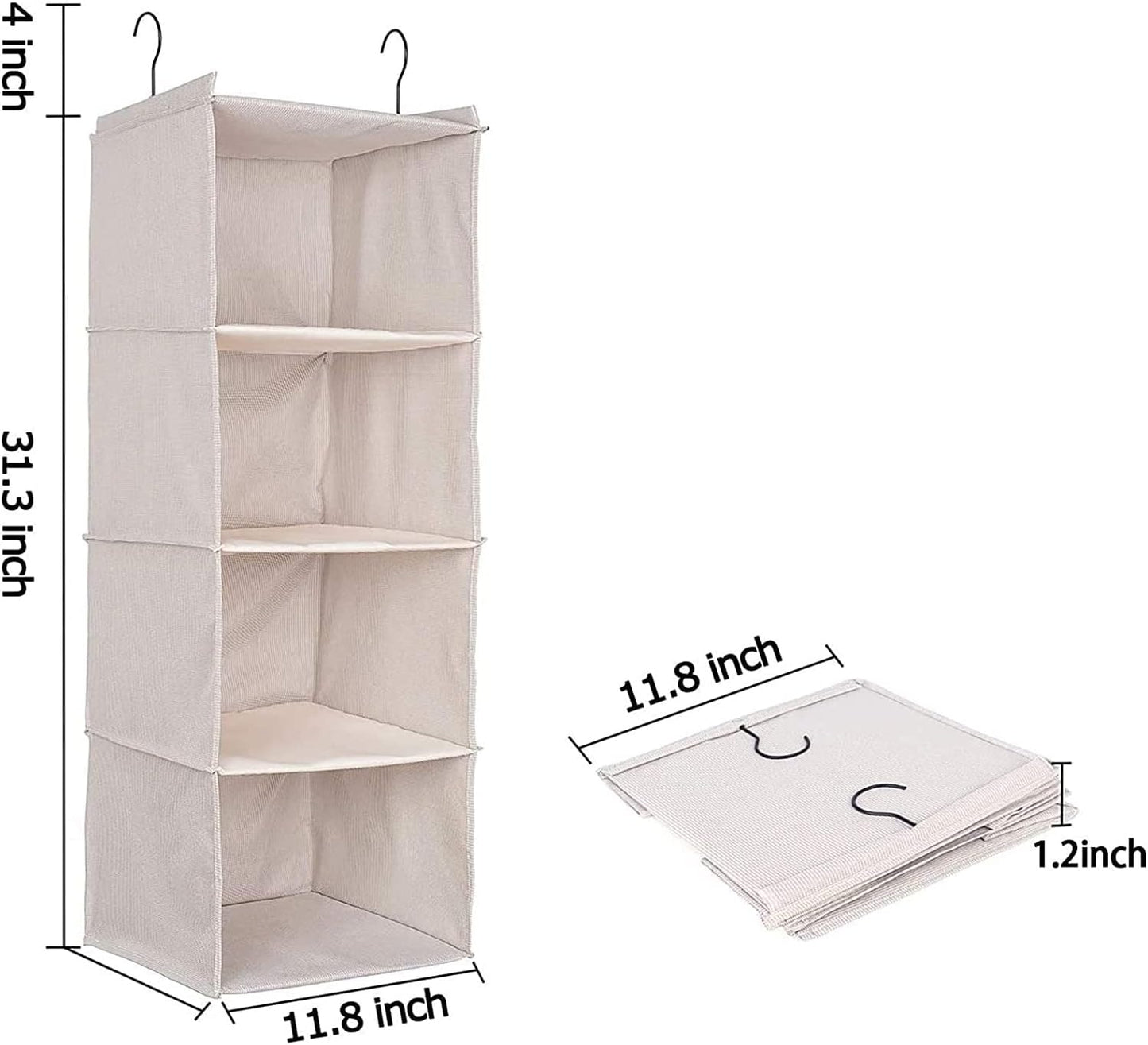 Hanging Closet Organizer 3-Shelf, Oxford Fabric Wardrobe Storage, Gray | Easy-mount foldable design holds clothes, handbags, shoes & accessories; washable Oxford fabric, sturdy and space-saving.