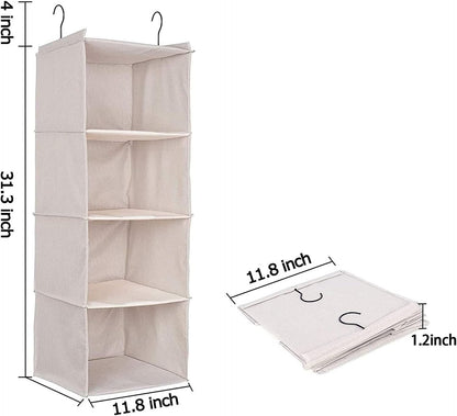 Hanging Closet Organizer 3-Shelf, Oxford Fabric Wardrobe Storage, Gray | Easy-mount foldable design holds clothes, handbags, shoes & accessories; washable Oxford fabric, sturdy and space-saving.