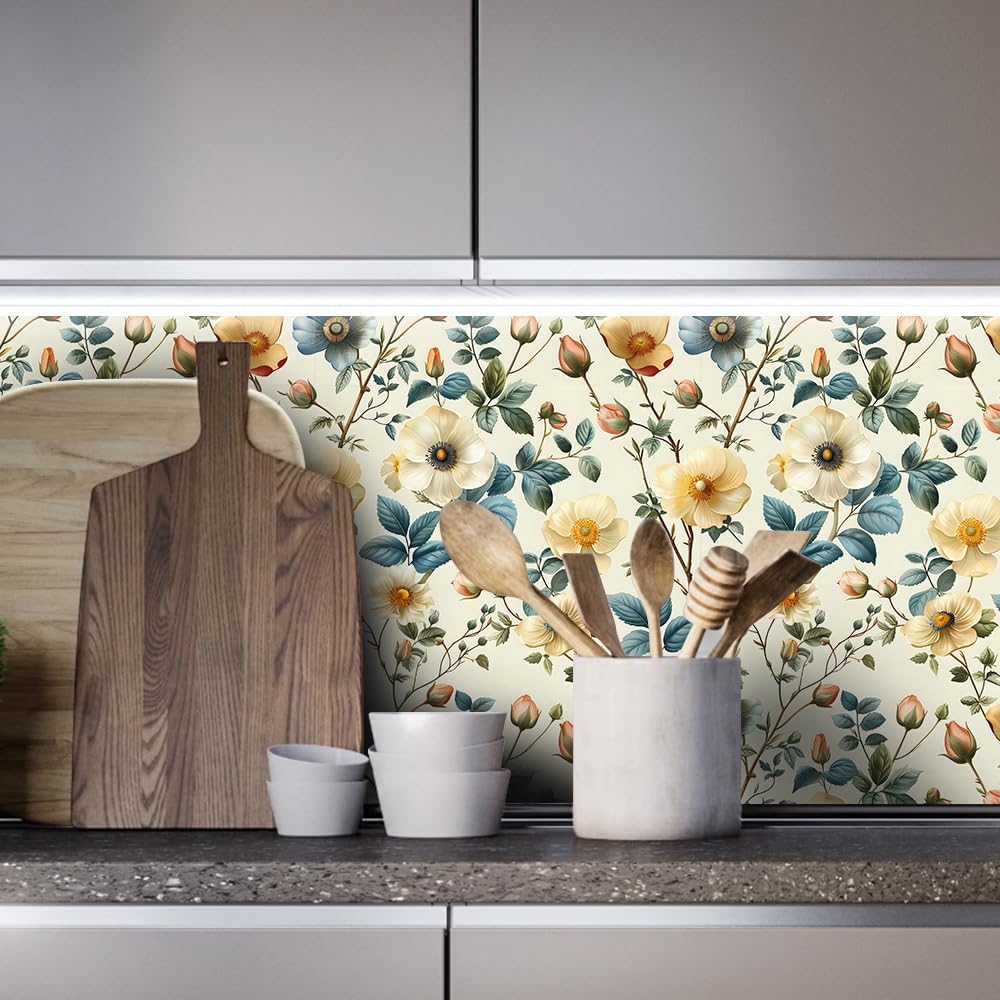 Floral Peel and Stick Wallpaper, 17.71" x 118.1" - Removable, Waterproof, Decorative Vinyl Wallpaper for Bedroom, Living Room