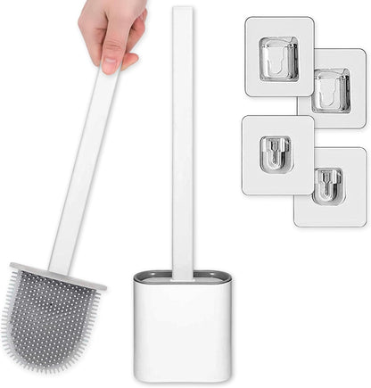 Brizk Silicone Toilet Brush Cleaner, 2 Pack Cleaning Tools, Toilet Brush with Quick Drying, Bathroom Cleaning, Silicone Bristles for Deep Cleaning, Wall and Floor Mount, Holder White